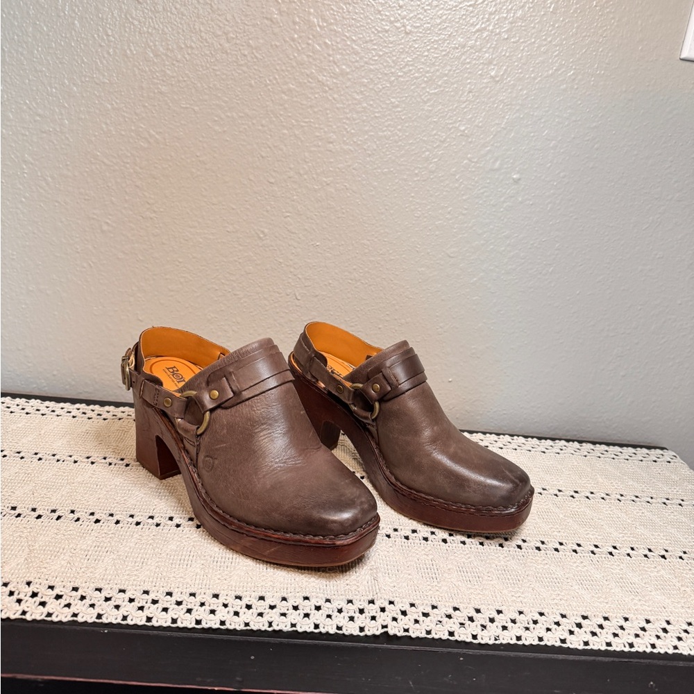 Born Hudson Sling Back Brown Leather Women's Mules - Picture 2 of 8